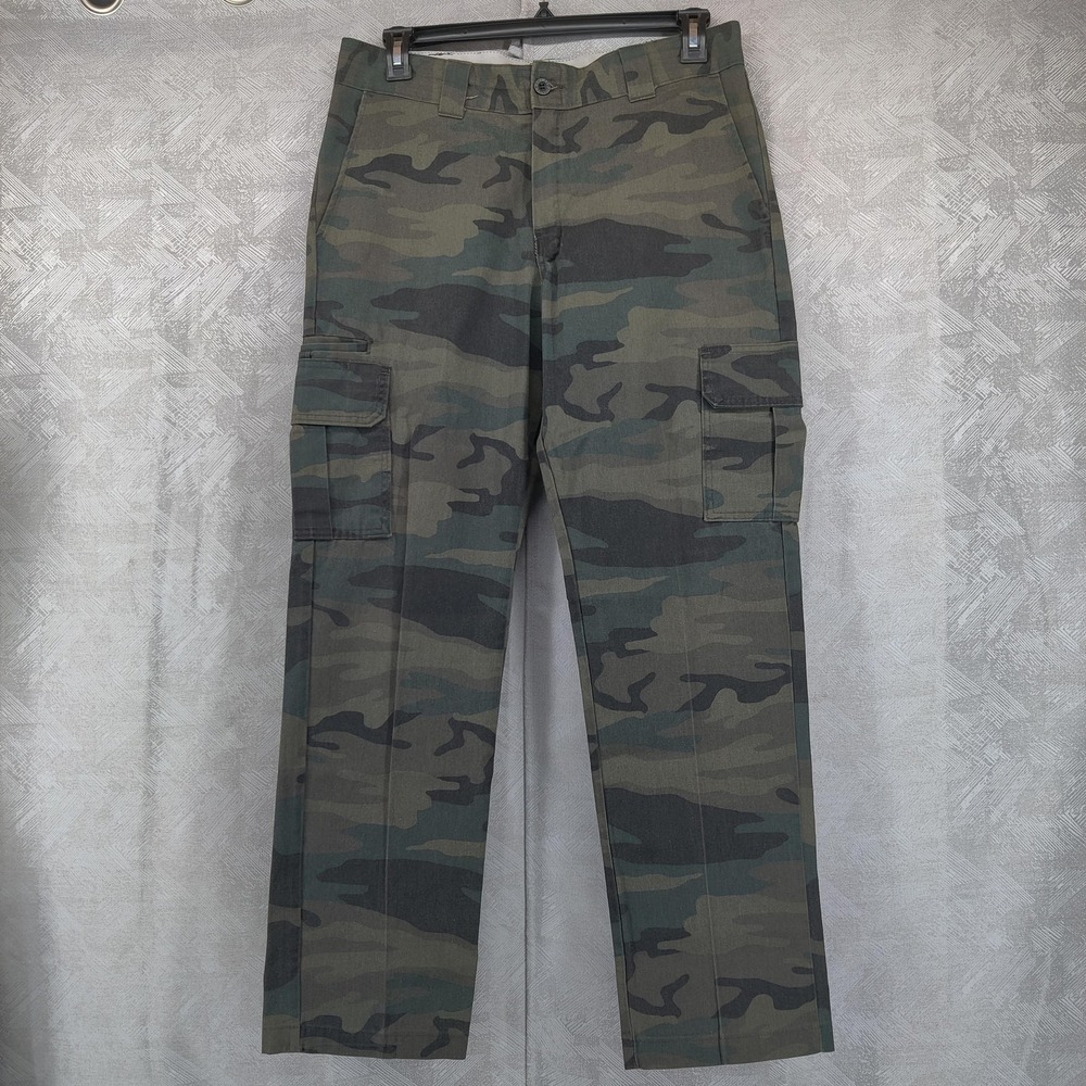 Dickies Cargo Pants Mens 34x32 Green Camo Slim Straight Flex Utility Workwear